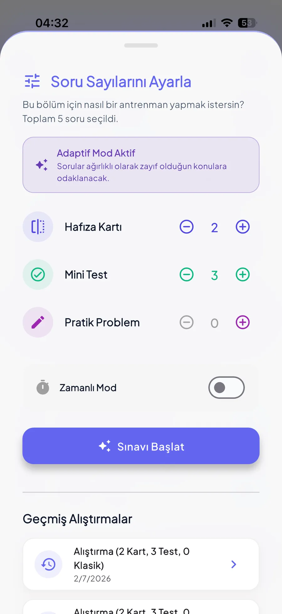 Adaptif sınav kurulumu